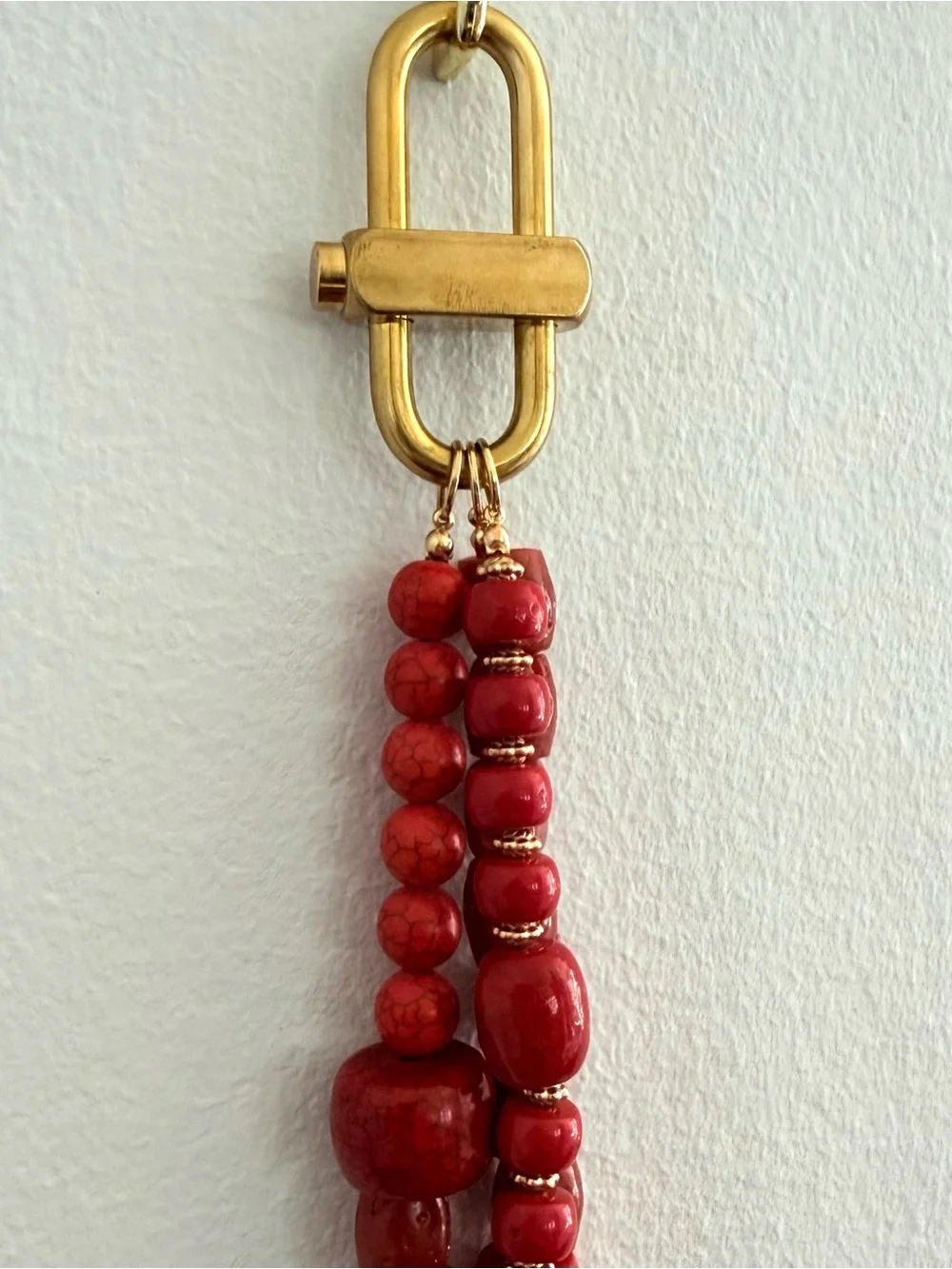 Free People Prismatic Beaded Bag Charm Keychain Red Semi Precious & Brass Clasp